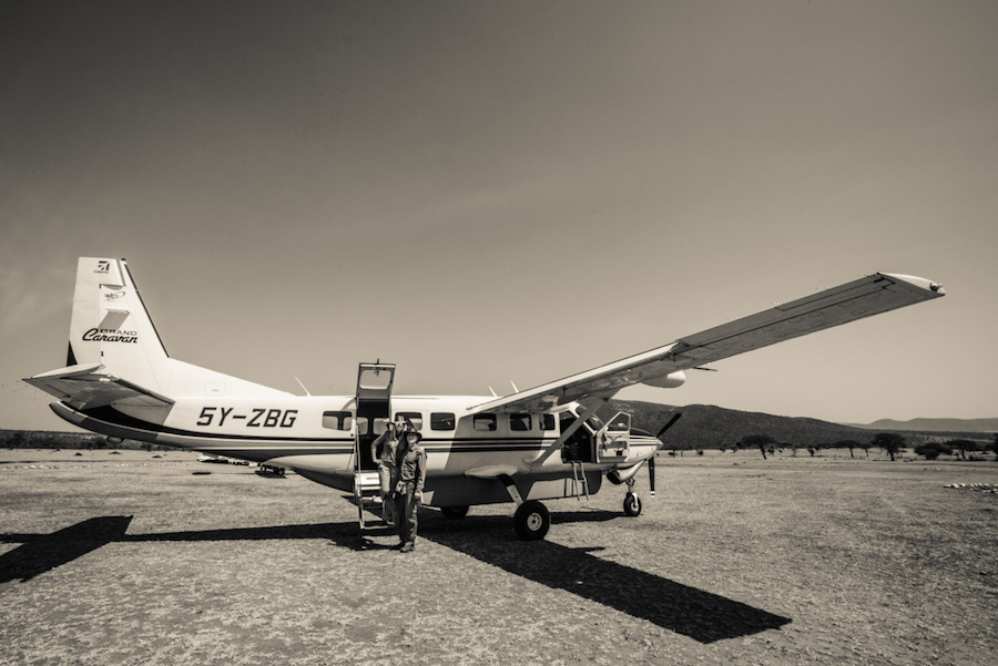 Amber and David arriving on safari in Kenya