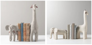 Wool felt animal bookend - elephant and giraffe
